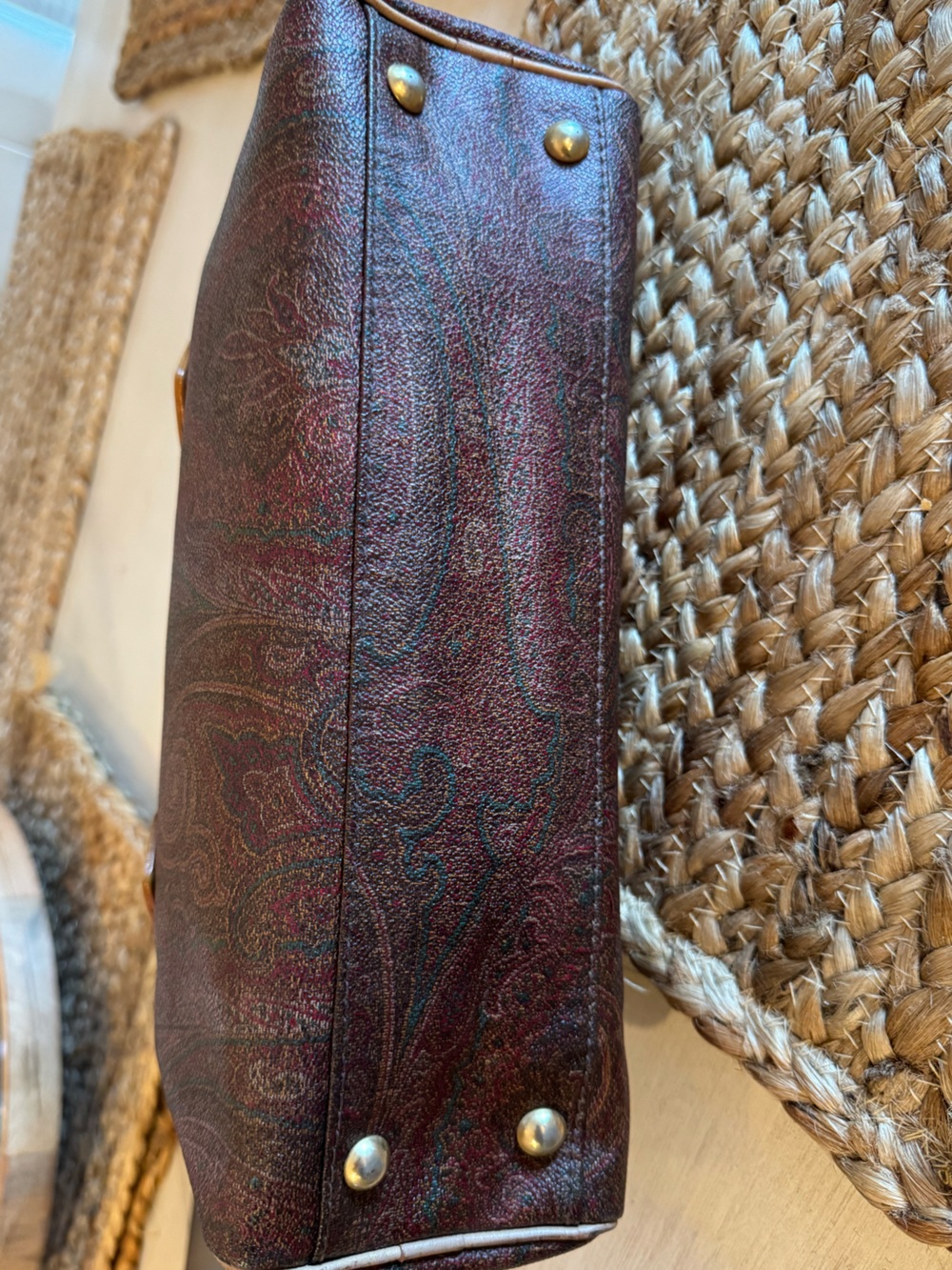 Vintage ETRO Milano Paisley Coated Canvas Boston Bag Satchel - Speedy Style - Picture 5 of 13